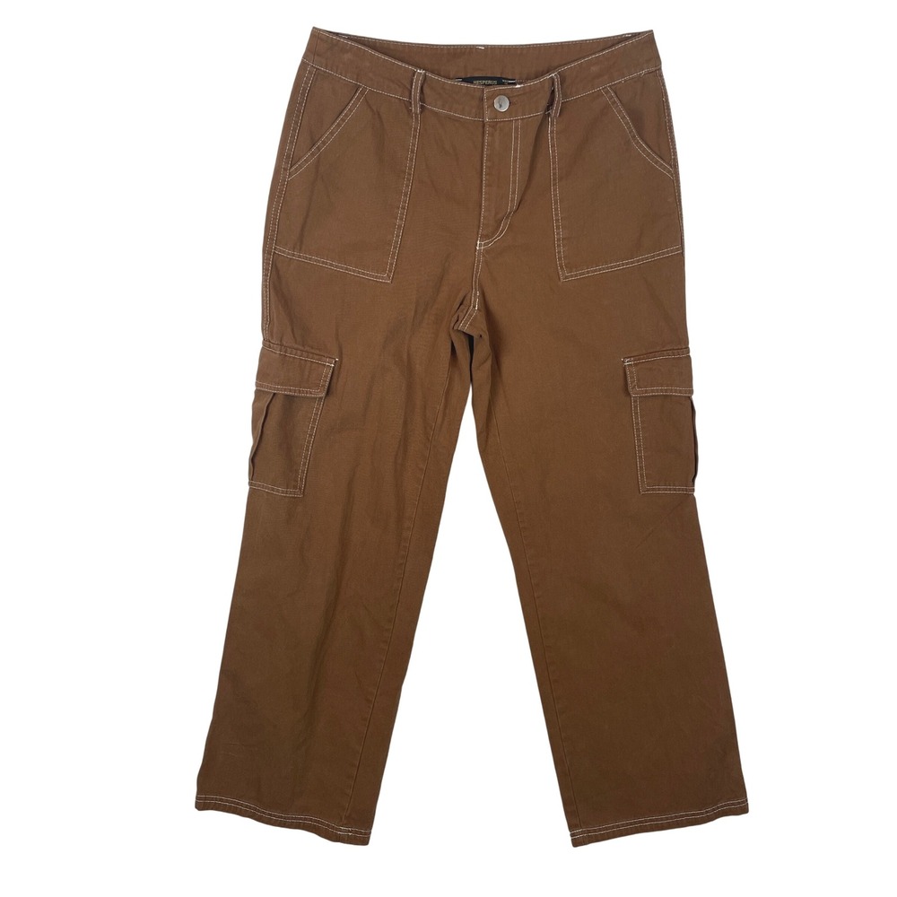 Hesperus Women's Brown Cotton Cargo Pants‎ Size M Utility Stitch Detail Casual